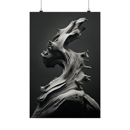 Abstract sculpture resembling a twisted, organic form with flowing lines and protrusions.