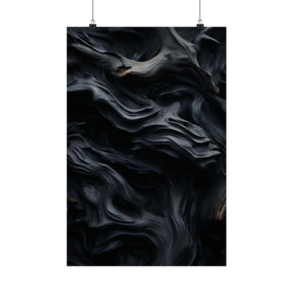 Abstract dark painting with swirling, smoky textures and subtle hints of light.