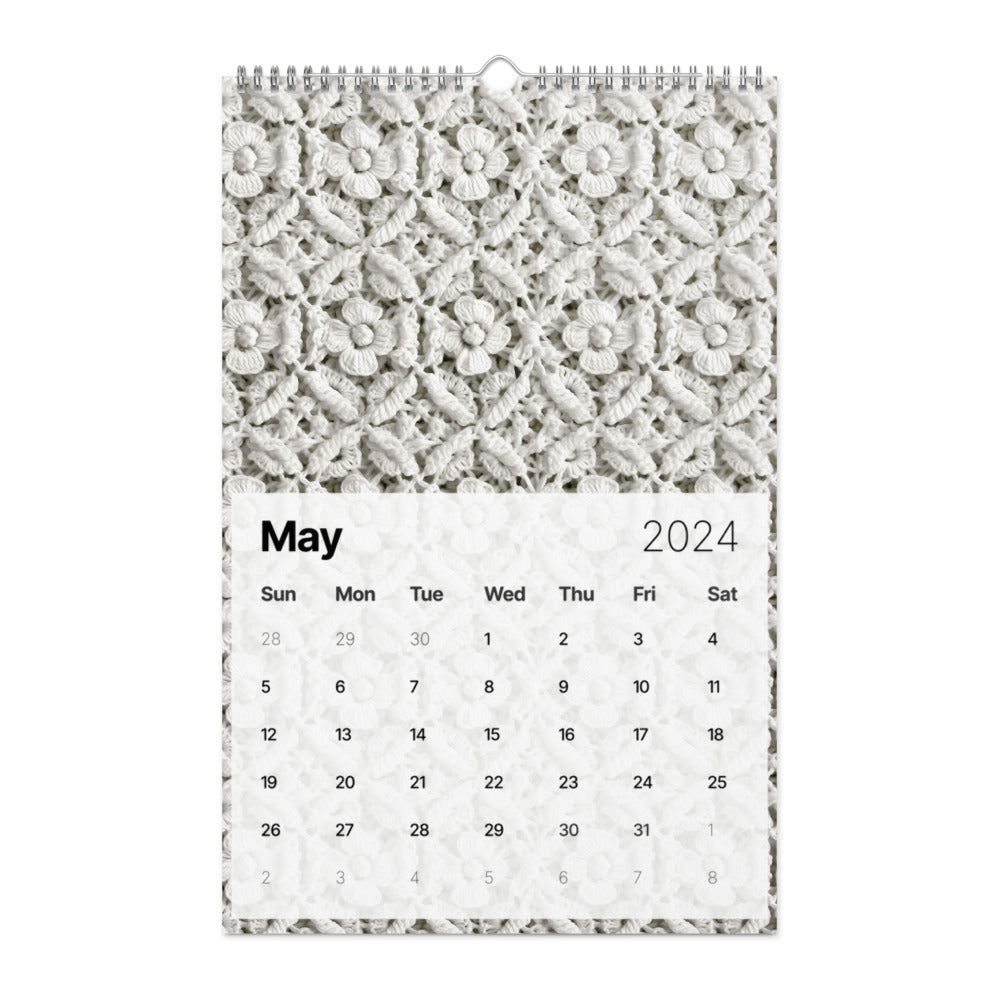 2024 Crochet Patterns Wall Calendar: A Year-Round Inspiration for Crochet Enthusiasts, featuring a black and white pattern, perfect for crochet enthusiasts.