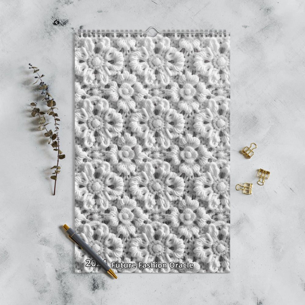 An eco-friendly 2024 Crochet Patterns Wall Calendar: A Year-Round Inspiration for Crochet Enthusiasts with black and white crochet patterns.