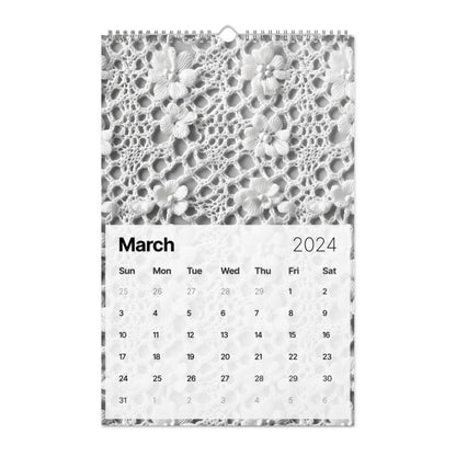 A 2024 Crochet Patterns Wall Calendar: A Year-Round Inspiration for Crochet Enthusiasts with eco-friendly craft lace on it.