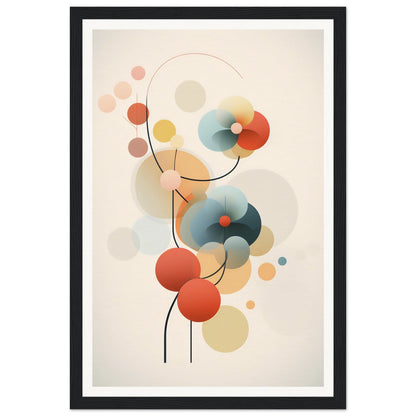 Abstract artwork featuring colorful circular shapes connected by curved lines.