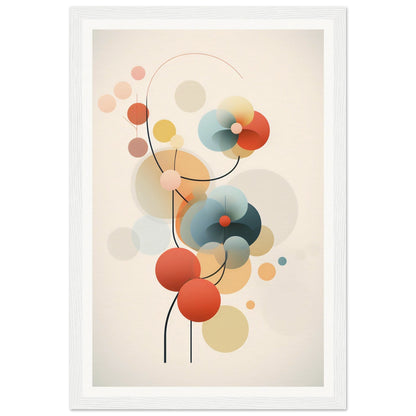 Abstract artwork featuring colorful overlapping circles and curved lines in a minimalist style.