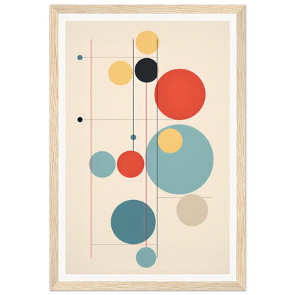 Abstract geometric artwork featuring colorful circles and lines in a minimalist composition.