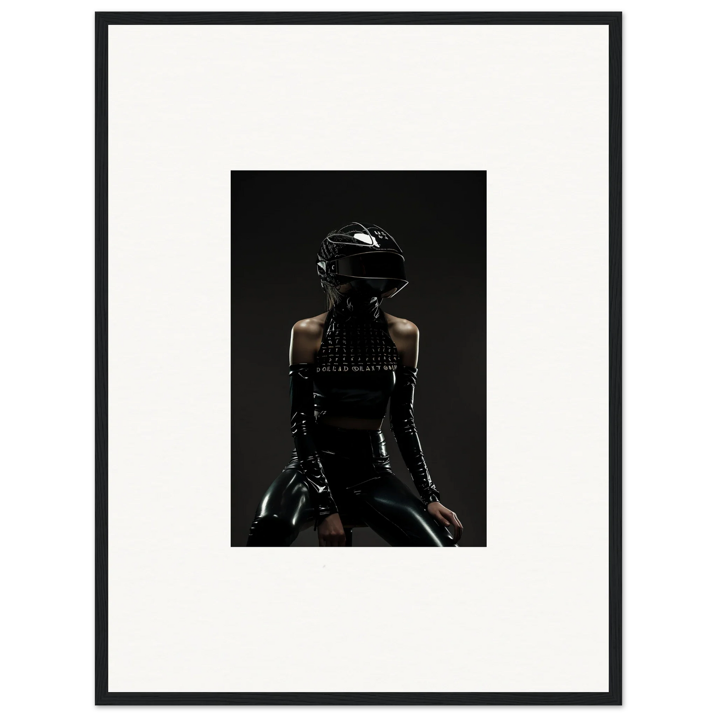 Silhouette of a person wearing a motorcycle helmet and leather outfit.