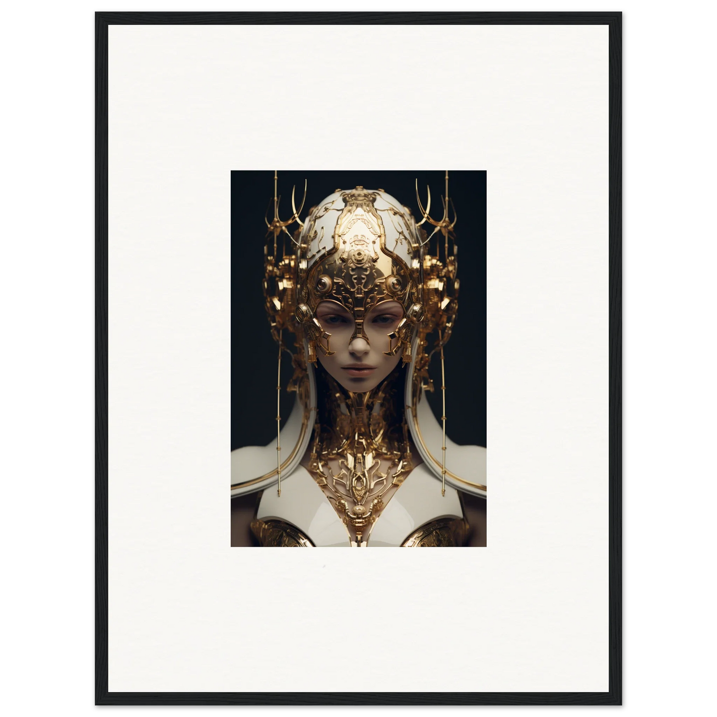 Ornate golden headdress and neck piece for a striking Ethereal Sovereign canvas print