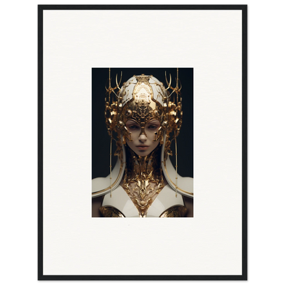 Ornate golden headdress and neck piece for a striking Ethereal Sovereign canvas print