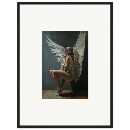 Nude figure with big white wings in a crouch for Heavenly Weakened Psalms art