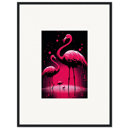 Vibrant pink flamingos in water, perfect for Feather Wanderers room decoration canvas print