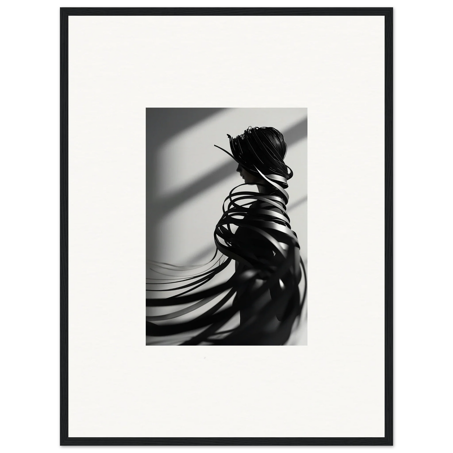 Dramatic black and white silhouette with flowing fabric for chic room decoration or canvas print