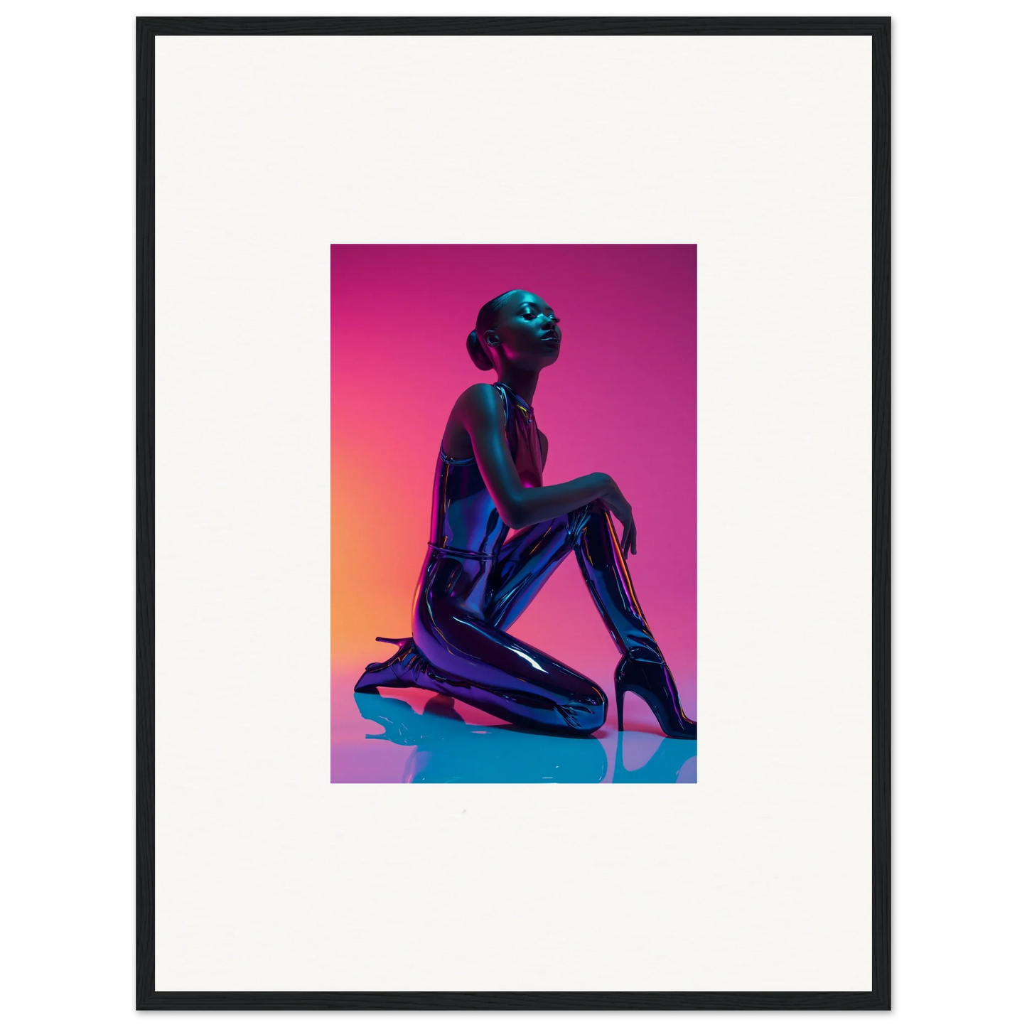 Silhouette of a figure on a metallic surface, perfect for Neon Vortex room decoration