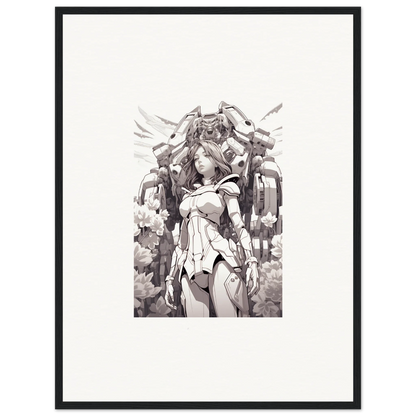 Black and white canvas print of a female figure in a dream machine outfit with wings