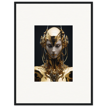 Futuristic humanoid with golden features on a canvas print for stylish room decoration