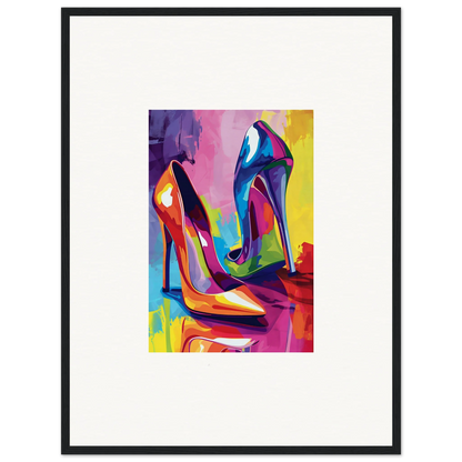 Colorful abstract canvas print of high-heeled shoes for trendy room decoration