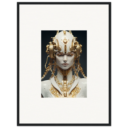 Ornate golden headdress and necklace on a pale face, perfect for Flux Radiance canvas print