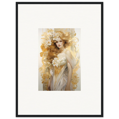 Framed wall art of an ethereal woman with flowers, perfect for room decor and Flora Serenade