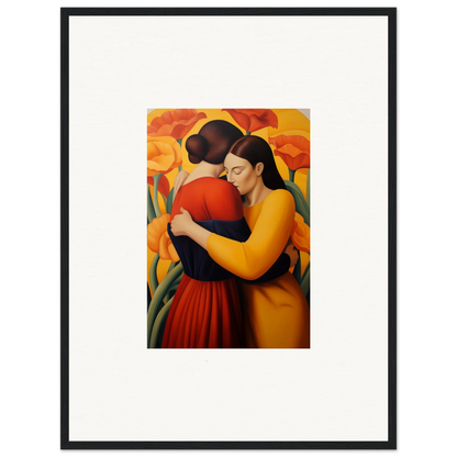 Framed canvas print of Floral Fondness featuring two women against a vibrant background