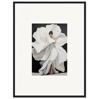 Framed canvas print of a woman in a white dress, perfect for petal whispers decor