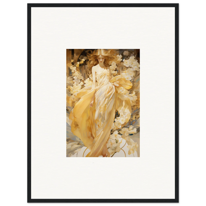 Framed canvas print of a woman in a yellow dress for stylish petal serenade room decoration