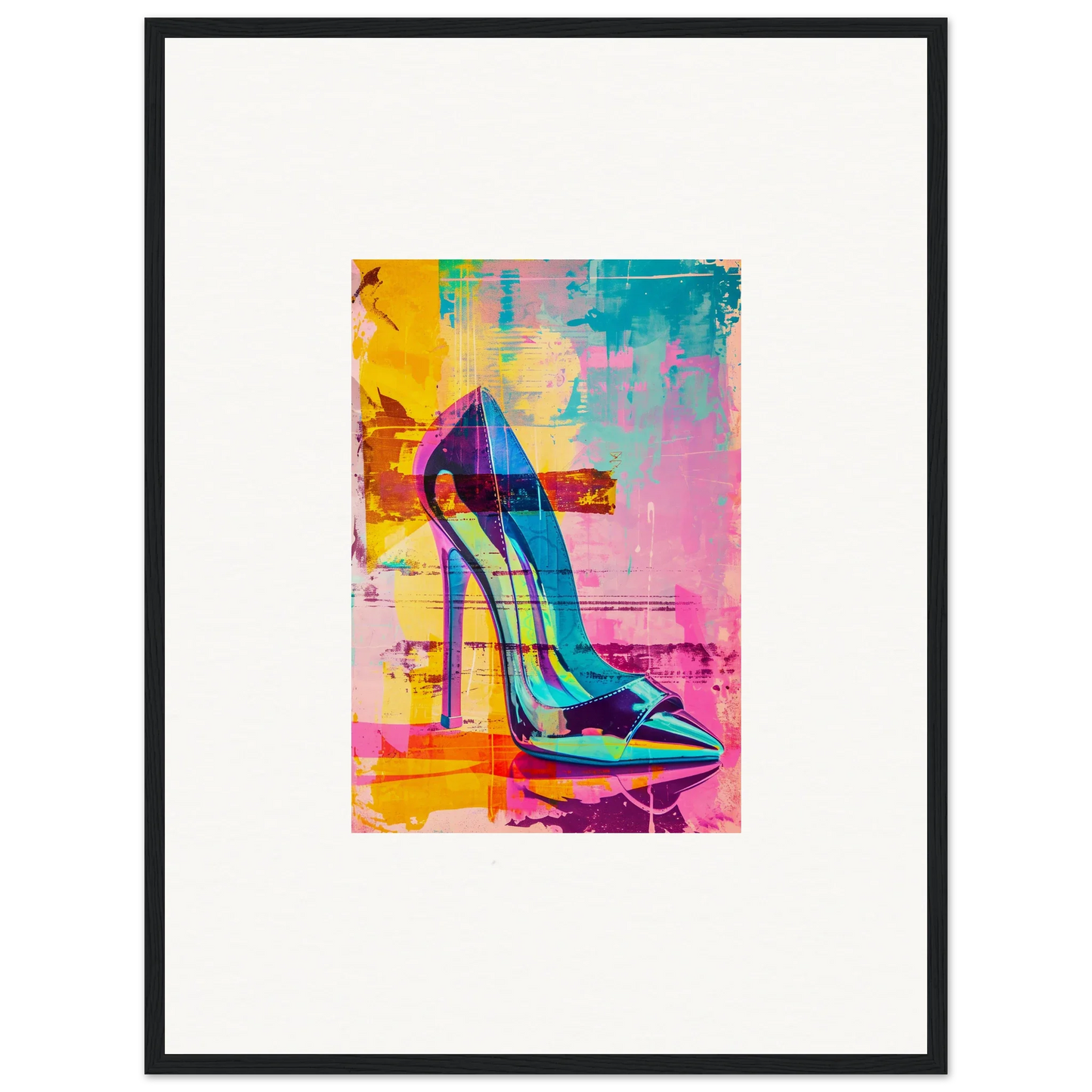 Colorful high-heeled stiletto shoe in pop art style for Noir Reverie room decor