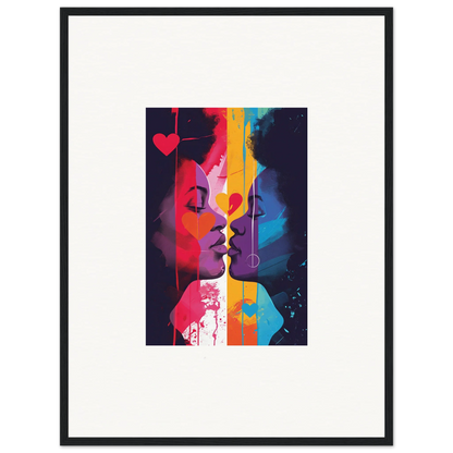 Colorful abstract canvas print of two faces about to kiss, perfect for heartwave reflection room decoration