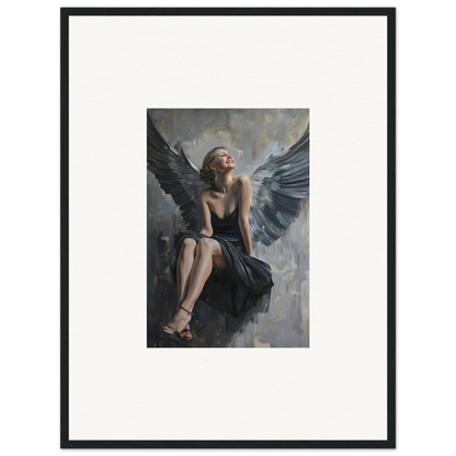 Framed canvas print of a winged woman in a dark dress for stunning room decoration