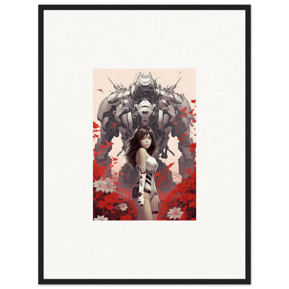 Framed poppy lucidity canvas print of a woman and robot on a bold background for room decoration