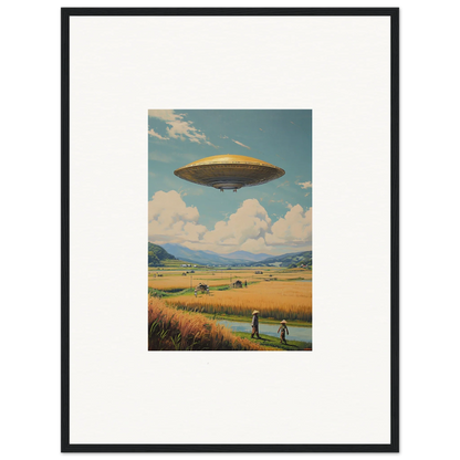 UFO hovering in the sky, perfect for a unique room decoration canvas print