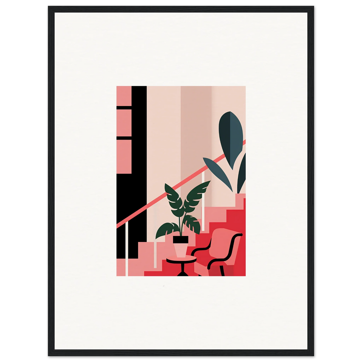 Minimalist illustration for room decoration featuring a potted plant and red chair