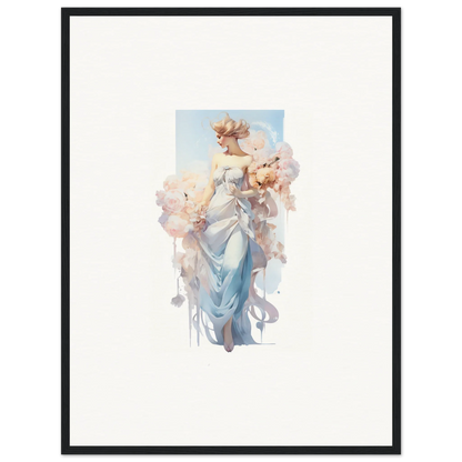 Watercolor painting of an ethereal woman in a blue dress for a bouquet waltz canvas print