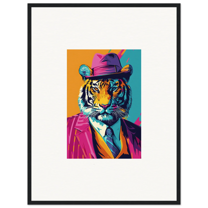 Colorful pop art tiger in a hat and suit, perfect for a Combo Renaissance room decoration canvas print