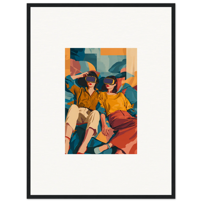 Framed Cosmic Lovers Reve canvas print of two people in VR, perfect for room decoration