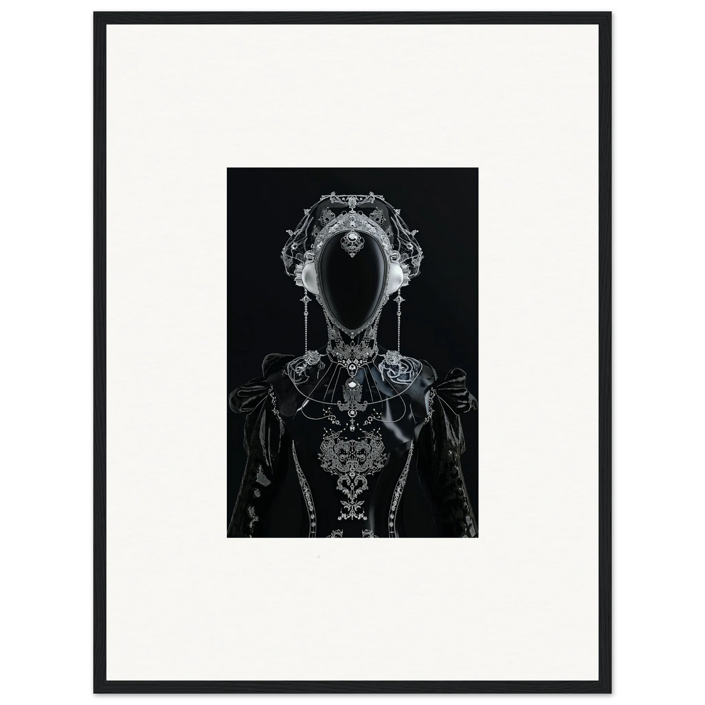 Stylized skeletal figure in black and white for unique photon glitters canvas print