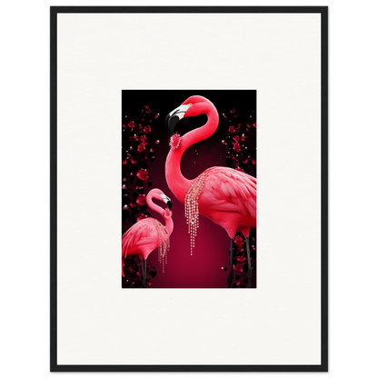 Pink flamingo with a sparkling necklace, perfect for room decoration or canvas print wall art