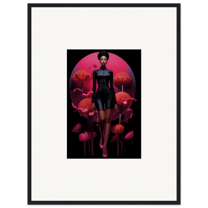 Framed canvas print of Tribal Reverie with a stylish female figure and red poppies