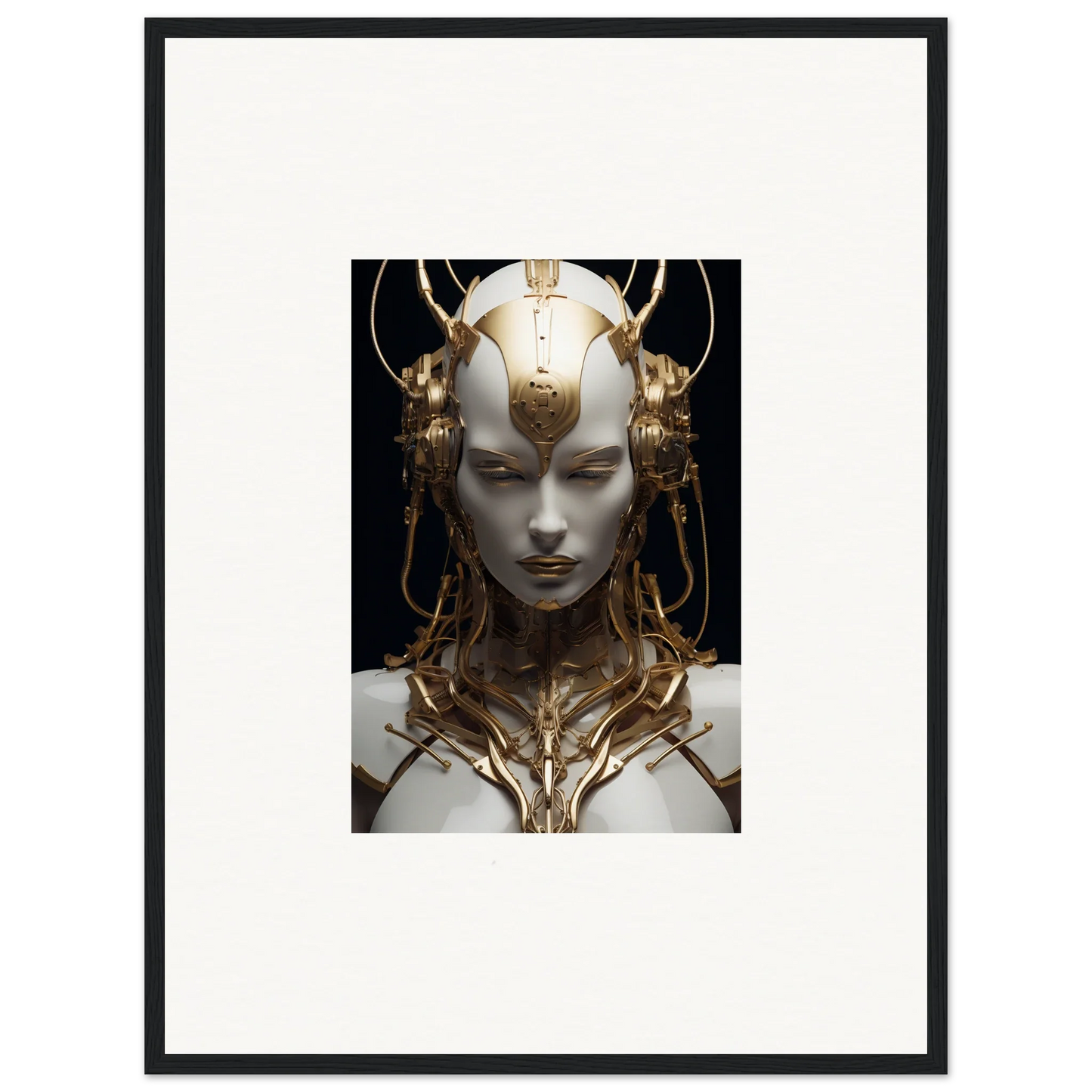 Futuristic humanoid bust with gold headpiece, perfect for Monarch Dream room decoration