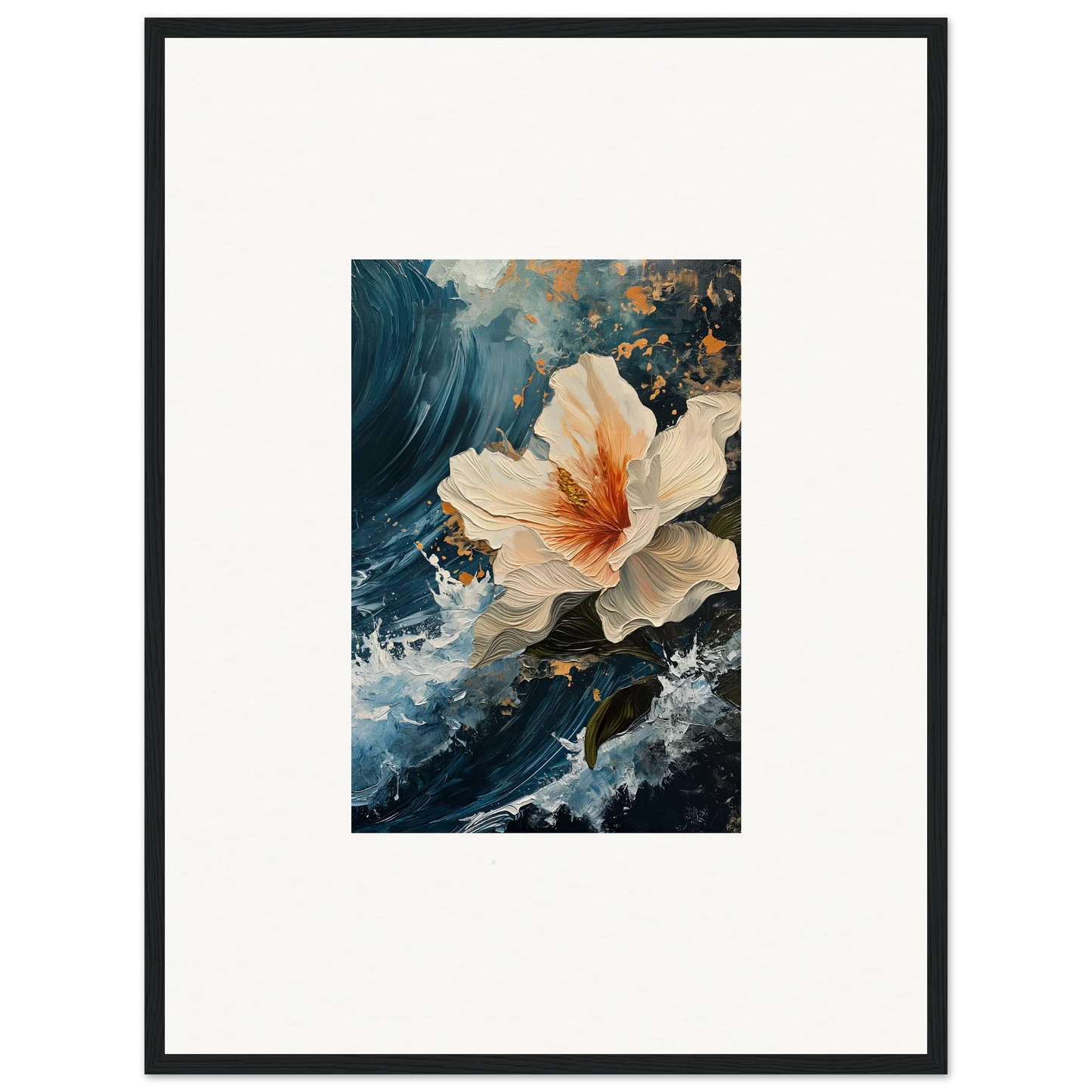 Delicate white and orange hibiscus flower canvas print for vibrant room decoration