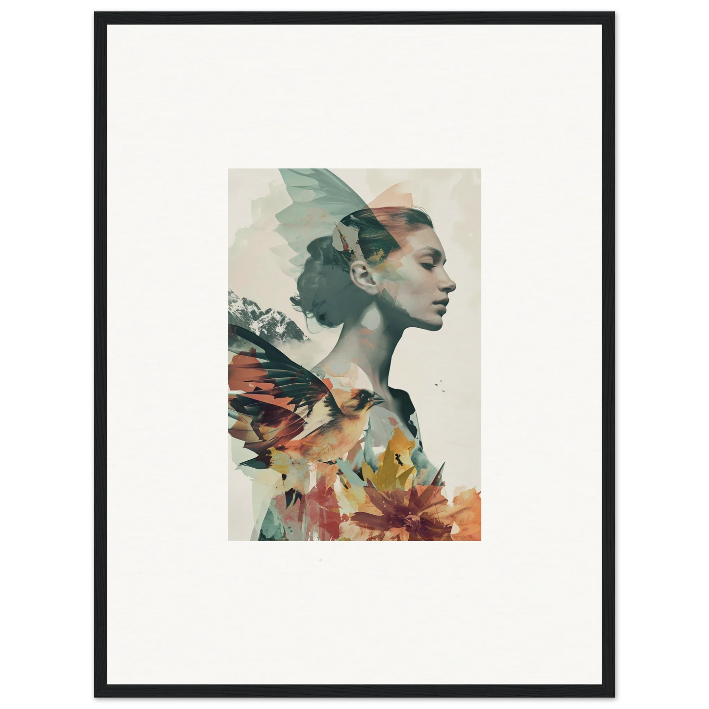 Artistic portrait of a woman’s profile with floral elements for room decoration canvas print