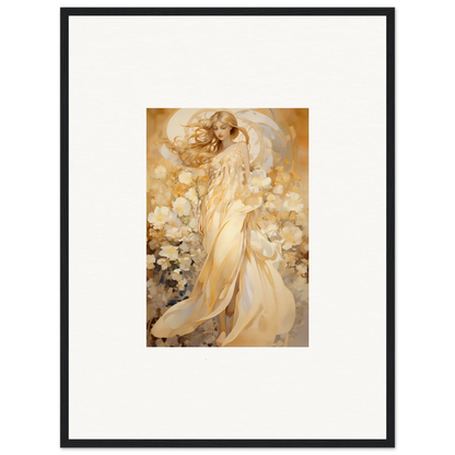 Framed canvas print of Moonlit Floral Harmony with an ethereal figure and floral harmony