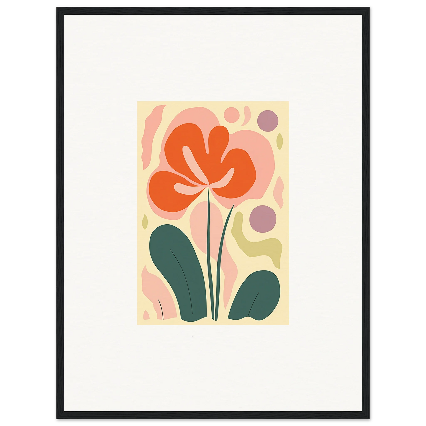 Stylized orange flower with green leaves for a cheerful echoes whimsy canvas print