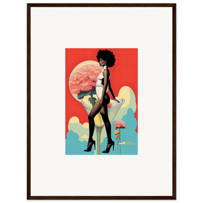 Stylized illustration of a woman in an afro, perfect for floral highs canvas print decor