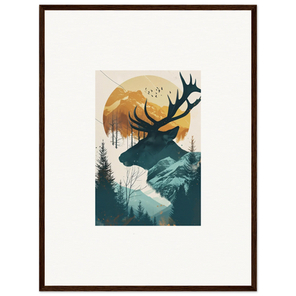 Silhouette of a deer’s head with antlers in a stylish nature scene canvas print for room decoration