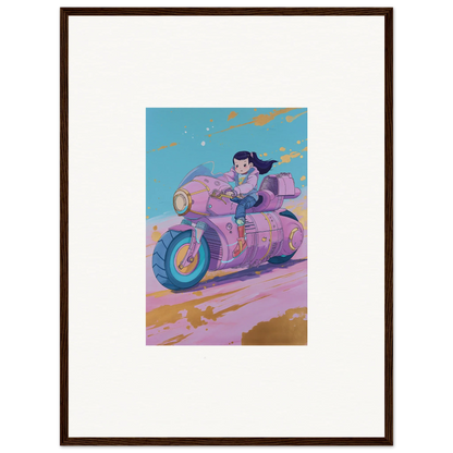 Stylized anime girl on a pink motorcycle, perfect for paintfall venture room decoration