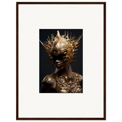 Artistic portrait of a figure in a golden headdress for vintage bloom room decoration