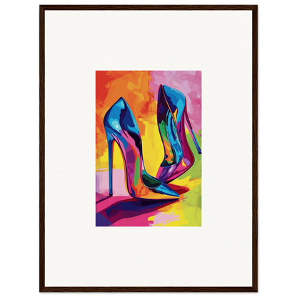 Vibrant high-heeled Sapphire Eclipse Shoes perfect for room decoration or a canvas print