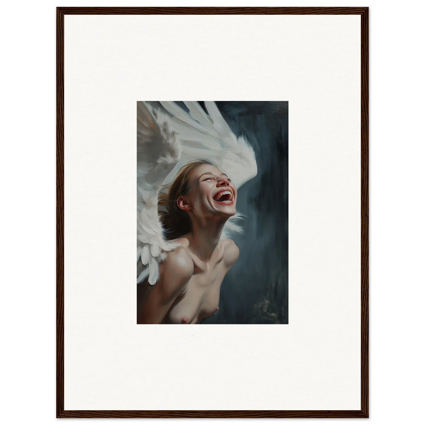 Joyful person laughing in a framed canvas print, perfect for ecstasy mosaic room decoration