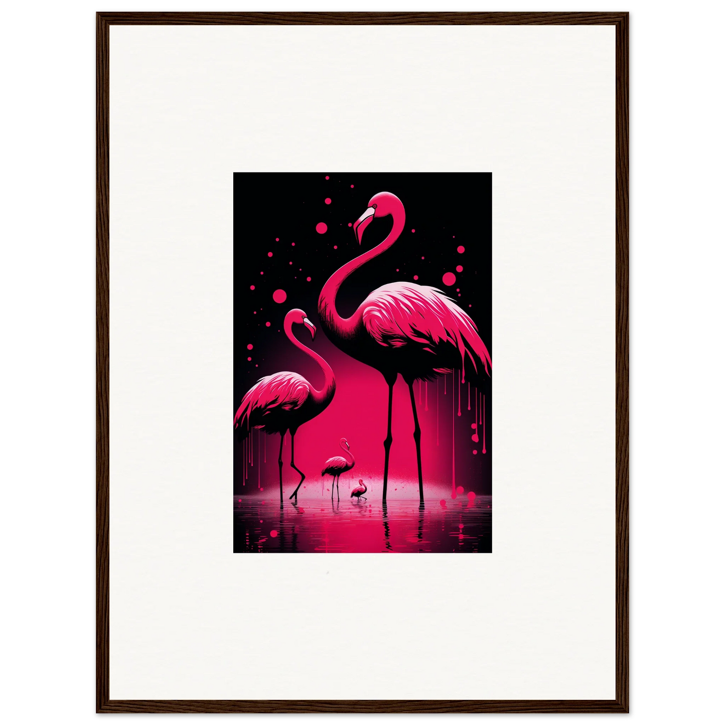 Vibrant pink flamingos in water adding a pop to your room with this canvas print of Feather Wanderers