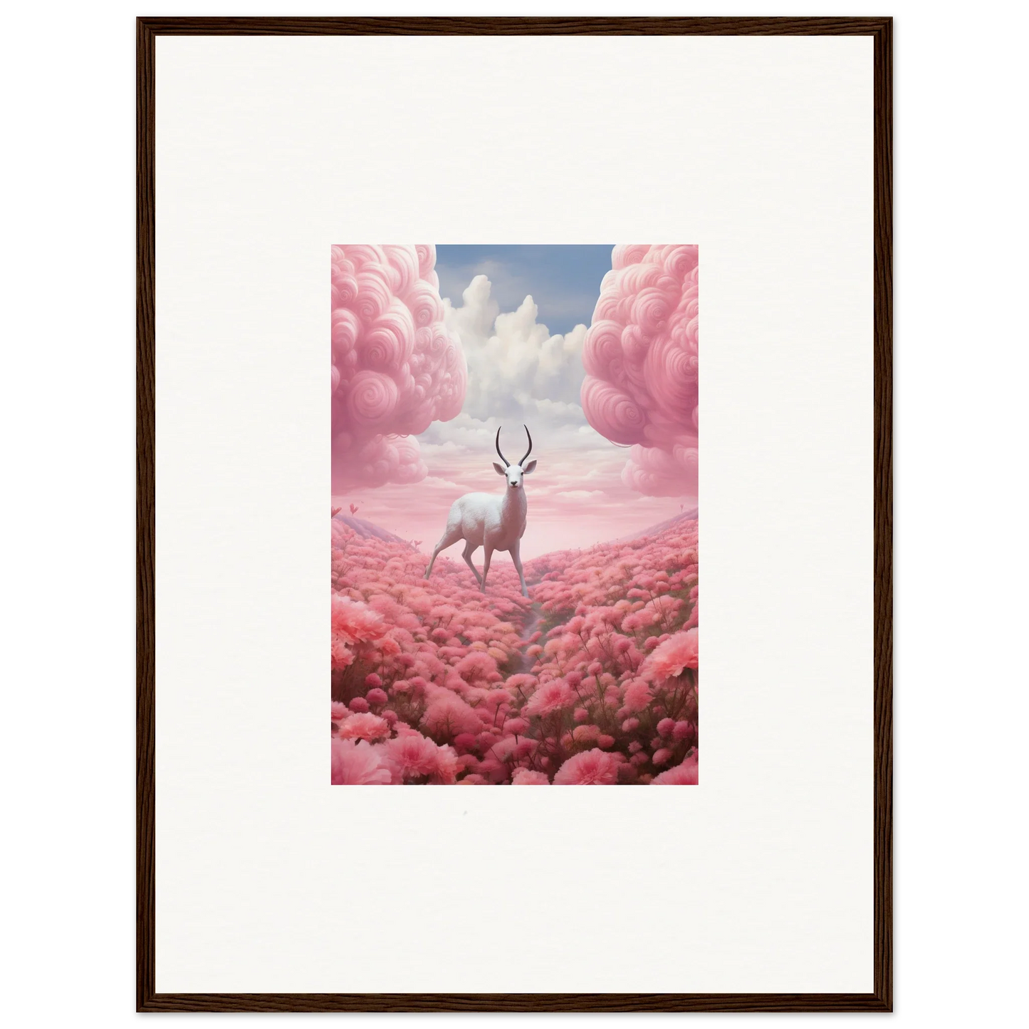 Deer with antlers amidst pink clouds for a berry collision canvas print room decoration