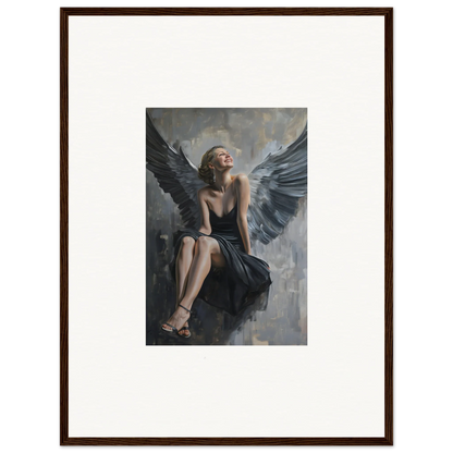 Framed canvas print of winged figure in dark dress for charming room decoration