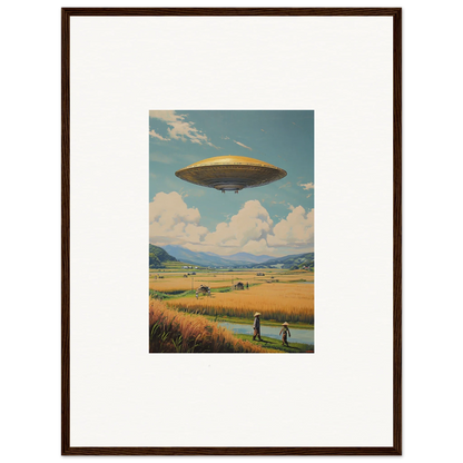 UFO hovering in sky, perfect for room decoration as a canvas print with hover query theme